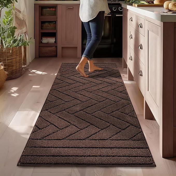 Kitchen Rugs,24" x 59" Non Slip Kitchen Mats for Floor-Thick Stain Resistant Kitchen Floor Mat Runner Carpet for Hallways Entryway Laundry Room Washable(Camel)