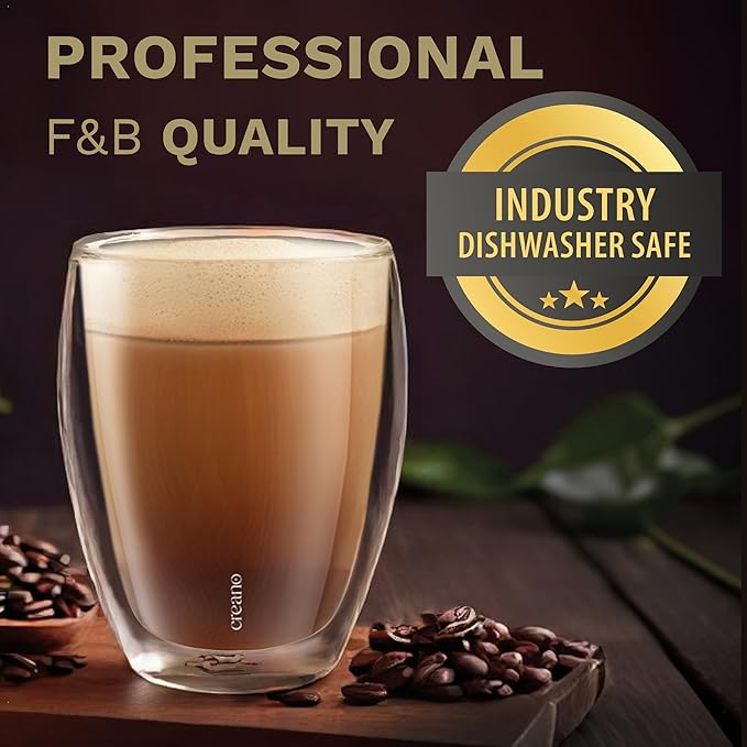 Creano Premium Double-Walled Drinking Glasses 12.5oz / 400 ml - Set of 6 - Professional Quality - 100% Dishwasher Safe