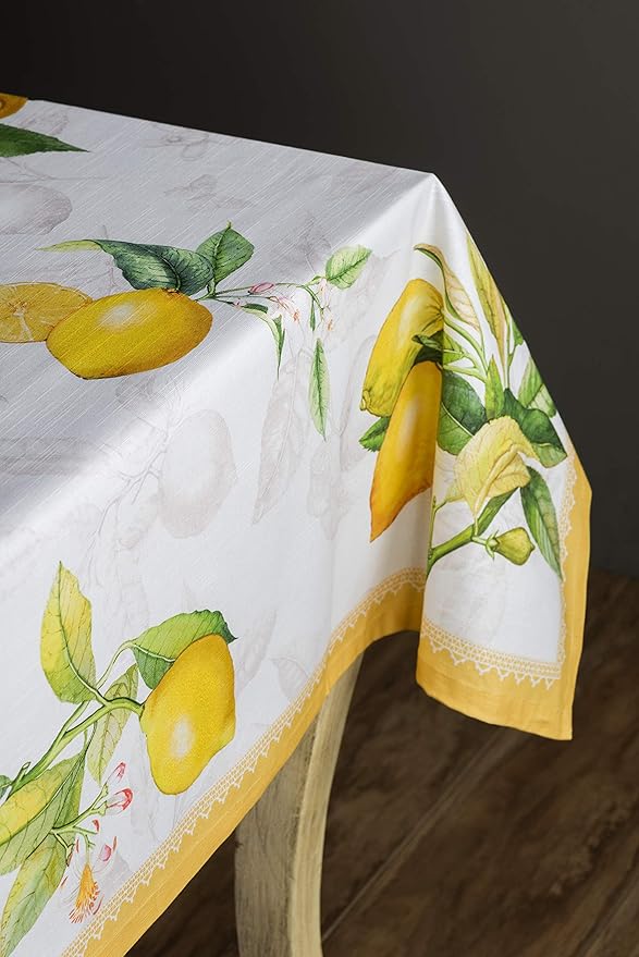 Maison d' Hermine Table Cloth Rectangle Table 100% Cotton 54 x 72 Inches Tablecloth Reusable Decorative for Dining Room Farmhouse Home Valentines Day Decorations Spring Summer - Limoncello