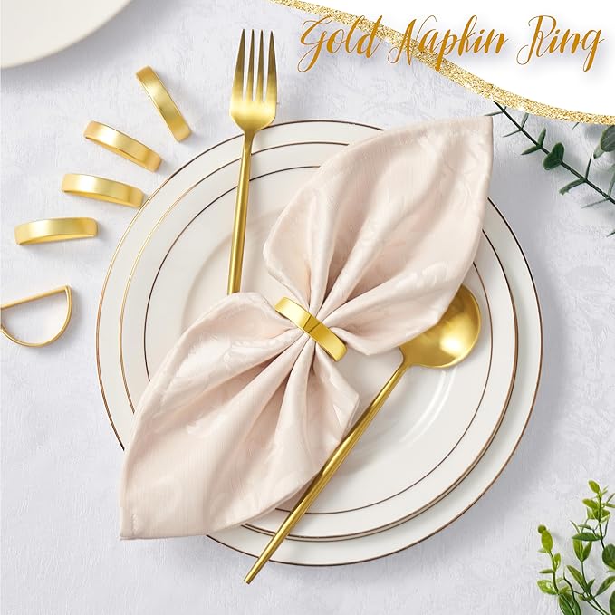 Gold Napkin Rings Set of 12, Semicircle Metal Bright Gold Napkin Holder Buckles, Fall Thanksgiving Christmas Napkin s Rings for Dinner Table Decor, Wedding, Banquet, Party, Easter