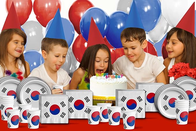 South Korean Flag Birthday Party Supplies Set Plates Napkins Cups Tableware Kit for 16