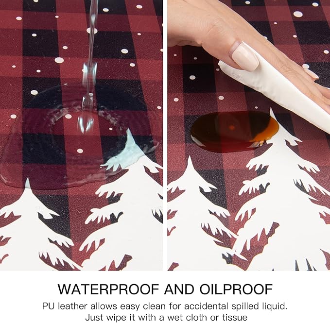 QIYI Christmas Placemats Set of 6, 12x18 Inch Faux Leather Place Mats for Kitchen Dinning, Heat Resistant Anti Slip Winter Table Mats, Waterproof Wipeable Placemat Party Table Décor, Red Buffalo Plaid