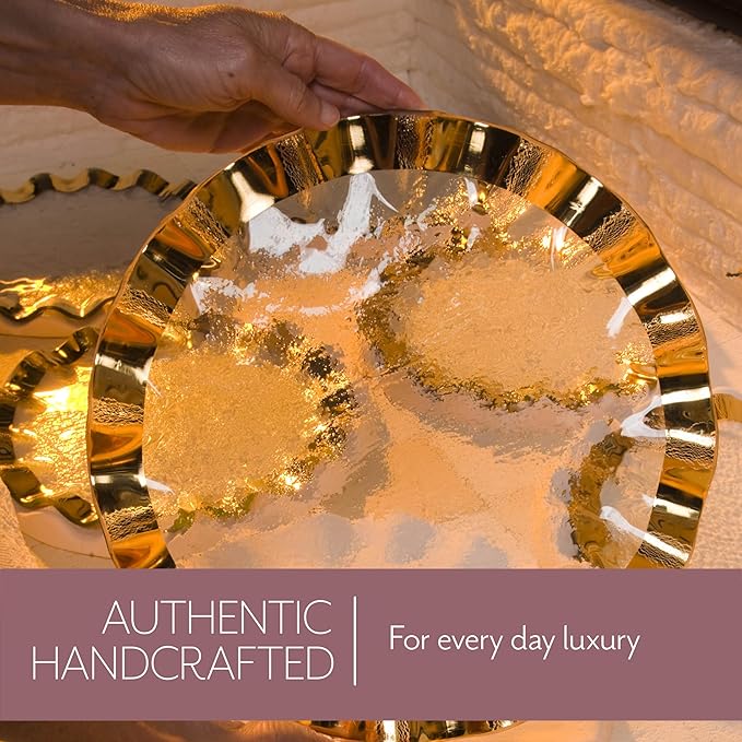 Annieglass Ruffle 8 Inch Heart Bowl with 24k Gold, Timeless Glass Tableware for all Occasions, Made in the USA