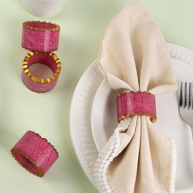 ALPHA Living HOME Napkin Rings Set of 12 - Handmade Epoxy Resin Napkin Holders | Elegant Table Decor for Dining, Weddings & Parties | Durable & Stylish Farmhouse Napkin Rings (Pink Gold)