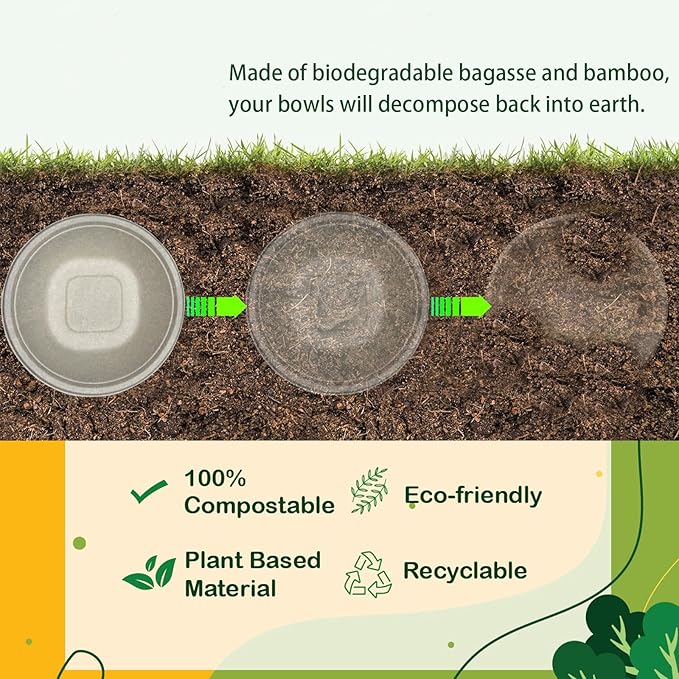 Homestockplus [50 Pack] 24 Oz Disposable Paper Bowls - Heavy Duty Disposable Bowls - Made from Natural Bagasse for Cereal, Rice, French Fries - Convenient and Compostable