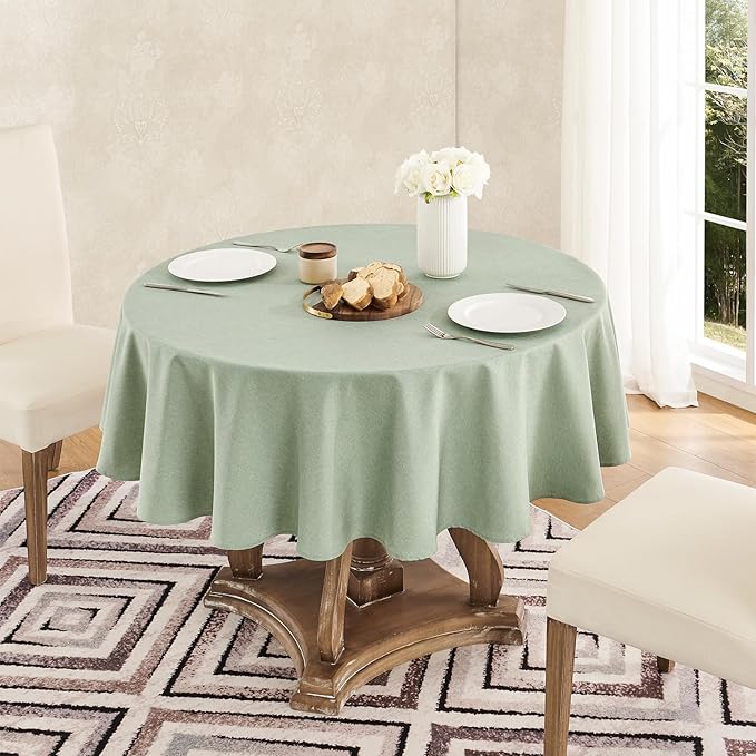Tablecloth Linen Textured Waterproof & Stain Resistant Table Cloth Wrinkle Free Decorative Fabric Farmhouse Table Cover for Dining/Party/Buffet/Wedding, 60 x 60 Inch, Sage Green