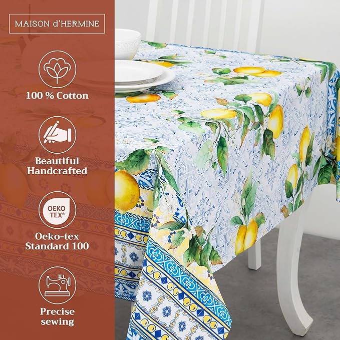 Maison d' Hermine Table Cloth Rectangle Table 100% Cotton 60 x 90 Inches Tablecloth Reusable Decorative for Dining Room Farmhouse Home Valentines Day Decorations Spring Summer - Citrus
