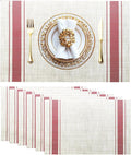 Placemats Set of 6 Vinyl Washable Placemats, 18"x12" Wipeable Heat-Resistant Non-Slip Easy Clean Table Mats Ideal for Dining Table Table Runner and Outdoor (6, Red Wide Stripe)
