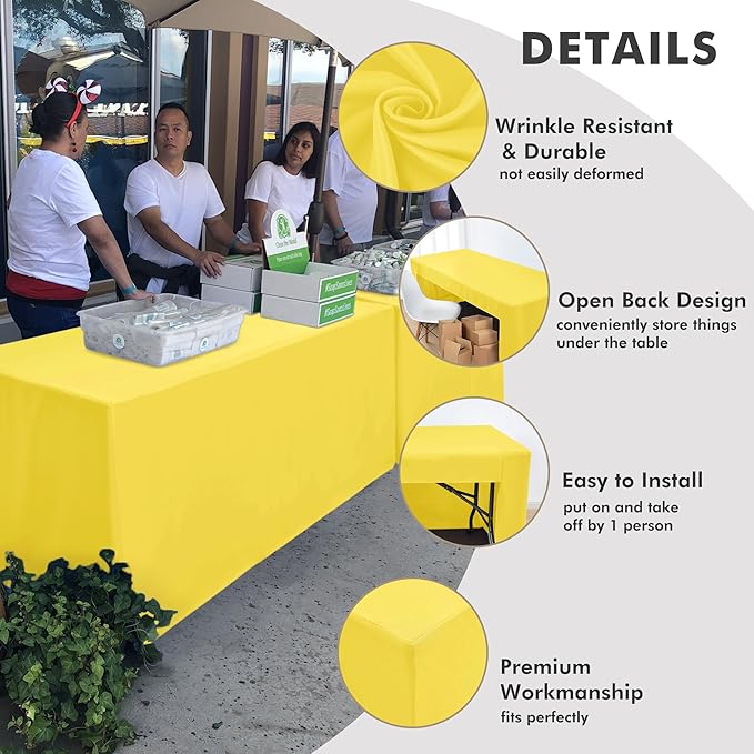 Nasitos 2 Pack 6' Fitted Tablecloth Yellow Trade Show Table Cloth-Open Back Tablecloth Washable and Wrinkle Resistant Rectangular Trade Show Table Cover for Weddings, Parties, Banquet, Baby Shower