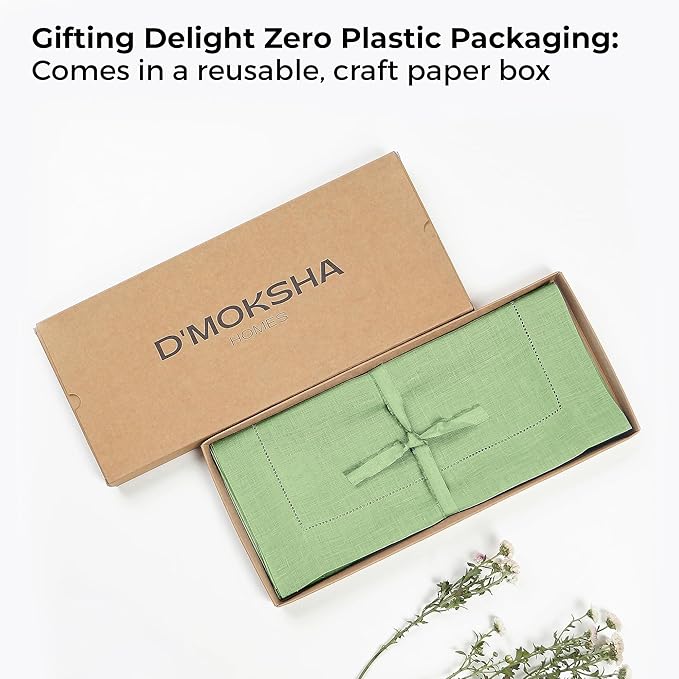 D'Moksha Homes Linen Sage Green Table Runner 132 Inches Long - 100% Pure Linen Extra Long Table Runner 14 x 132 Inch for Spring, St Patricks Day, Easter - Classic Hemstitch