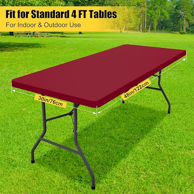 Smiry Rectangle Tablecloth, Elastic Fitted Flannel Backed Vinyl Tablecloths for 4ft Folding Tables, Waterproof Wipeable Table Covers for Indoor, Outdoor, Camping and Picnic (Wine Red, 30"x48")