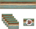 Mcalk Farmhouse Table Runner and Placemats Set of 6 Pieces, Teal and Brown Placemats Wooden Texture,Rectangle Cloth Place Mats Indoor for Kitchen,Washable Placemats Linen Material for Living Table