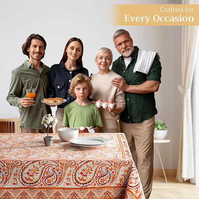 Maison d' Hermine Table Cloth Rectangle Table 100% Cotton 60 x 120 Inches Fall Tablecloth Reusable Everyday Use for Thanksgiving Christmas Decorations Dining Farmhouse Party (Palatial Paisley)