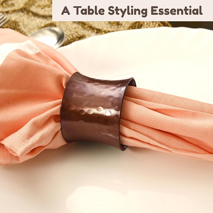 Decorative Metal Drum Napkin Rings Set of 12 - Modern Napkin Holders, Hammered Napkin Rings for Party Decoration, Dinning Table, Everyday, Family Gatherings (Bronze) - ALPHA Living HOME