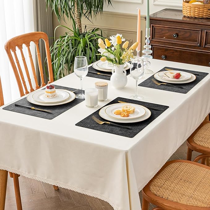Romanstile Reversible Vinyl Placemats Set of 6, Faux Leather 100% Waterproof Oil-Proof Wipeable Place Mats, Heat Resistant Dual Sided Table Mats for Kitchen/Dining/Party (Grey Black, 12 x 17 Inch)