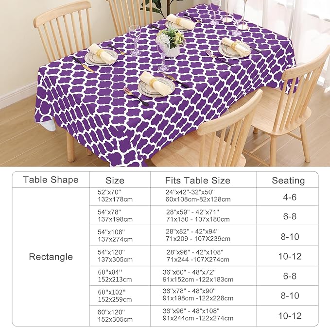 Smiry Rectangle Tablecloth, Waterproof Vinyl Tablecloths with Flannel Backing for Rectangle Tables, Wipeable Spillproof Plastic Tablecloth for Dining, Camping, Indoor and Outdoor (60"x84", Purple)