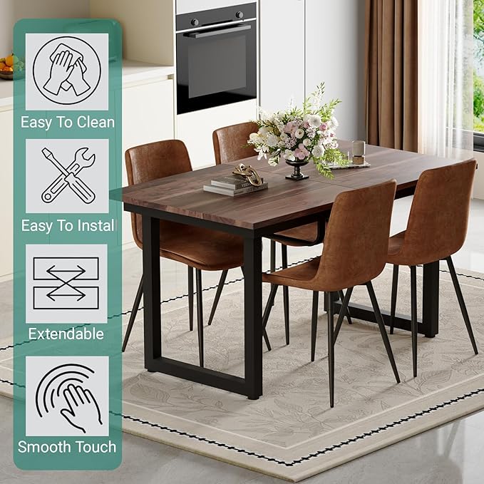 Extendable Dining Table Set for 8, 55"–71" Modern Wood Kitchen Table with 8 Upholstered Chairs, Space-Saving for Living Room Apartment, Sturdy & Comfortable, Easy Assembly