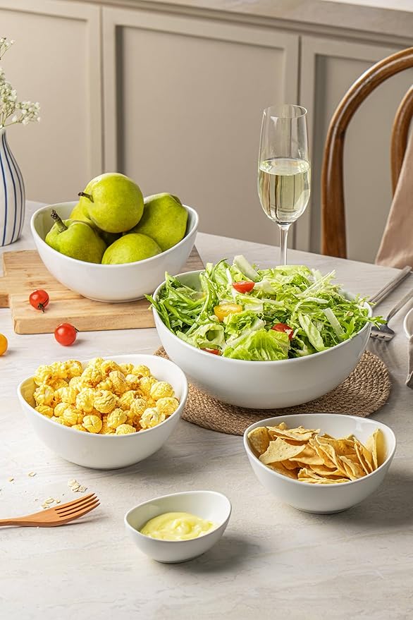 Small Porcelain Bowls, 11 OZ Ceramic Serving Bowls for Dessert, Set of 6 Plates for Condiment Ice Cream, Soup Sauce, Rice, Fruits, Portions Dish, Pure White (5 Inch(11 Ounce))