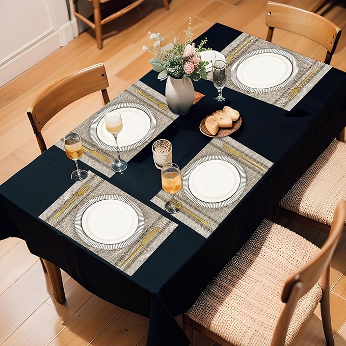 FAVE Placemats Set of 6 Golden Placemats Woven with Silver Thread Durable and Wipeable Vinyl Placemats Heat Resistant Table Mats Set of 6 High Texture Place Mats for Kitchen Table(Golden)