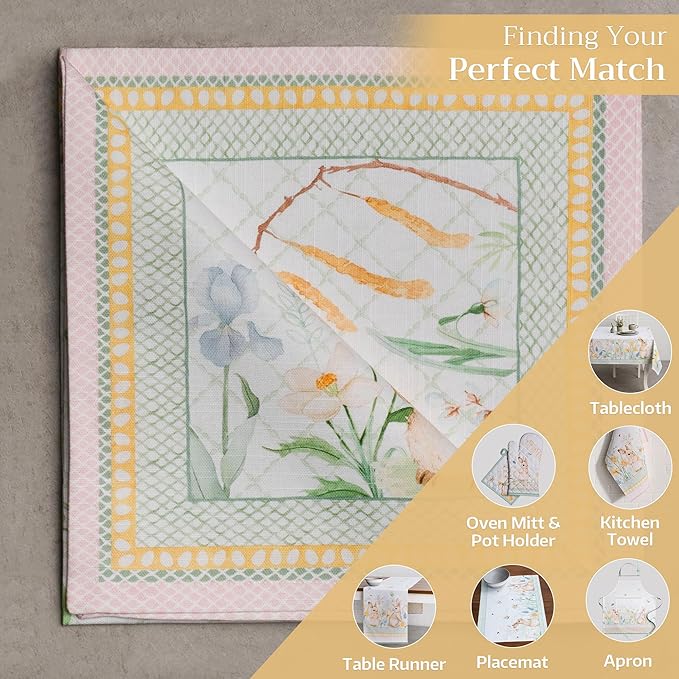 Maison d' Hermine Cloth Napkins Set of 4 100% Cotton Everyday Reusable Square Napkins Cloth Washable Dinner Party Wedding Restaurant Valentines Day Decorations Spring/Summer (Easter Dew, 20" x 20")