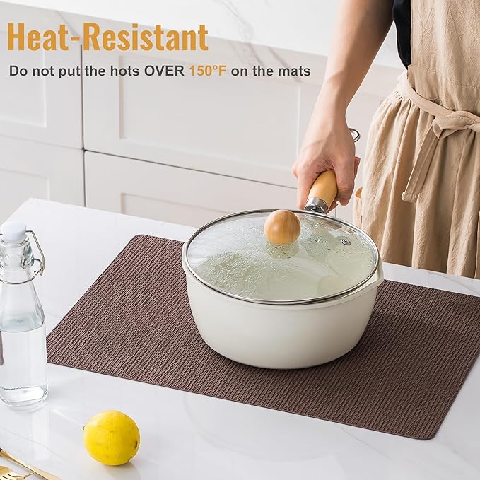 Jovono Faux Leather Placemats Set of 8, Waterproof Washable Table Mats, Easy-Clean Heat Resistant Kitchen Vinyl Place Mat for Dining Table, Restaurant, Indoor, 17.8"x11.8", Coffee