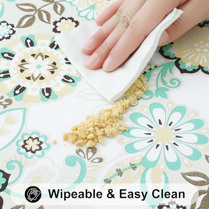 Smiry Rectangle Table Cloth Cover, Waterproof Elastic Fitted Picnic Tablecloth for 4 Foot Tables, Wipeable Flannel Backed Vinyl Tablecloths for Camping, Dining, Outdoor (Teal & White, 24" x 48")