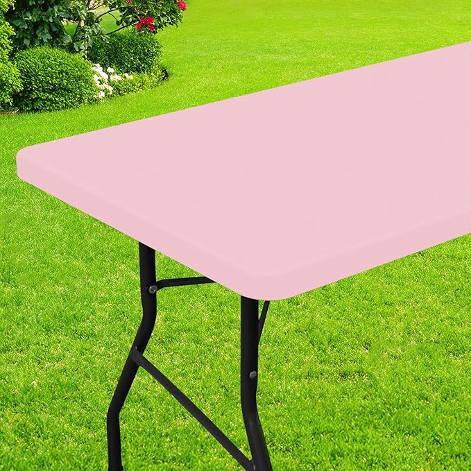 Smiry Rectangle Picnic Table Cloth, Waterproof Elastic Fitted Tablecloths for 4 Foot Tables, Washable Polyester Table Cover for Camping, Valentine's Day and Outdoor (Pink, 30"x48")
