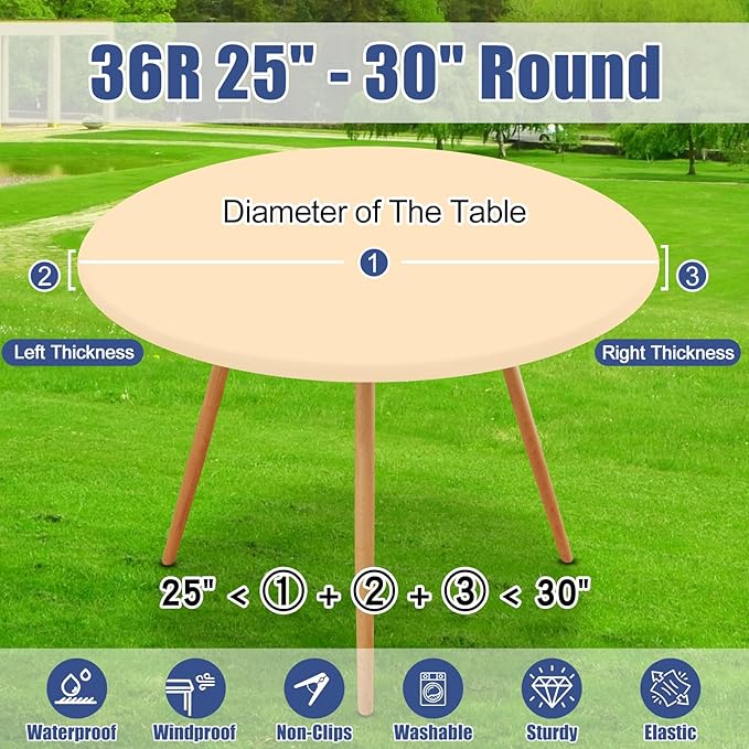 Round Spandex Tablecloth, Elastic Fitted Waterproof Tablecloths for 25"-30" Tables, Stretch Washable Picnic Table Cover for Camping, Dining, Indoor and Outdoor,Ivory