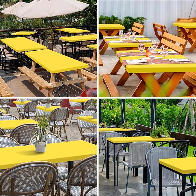 homing 2 Pack Rectangle Table Cloth, Elastic Fitted Fabric Tablecloth Fits for 8 Foot Folding Tables, Washable Table Cover for Picnic, Camping, Indoor & Outdoor (Yellow, 30" x 96")