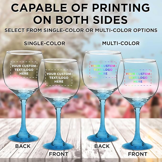 Custom Premiere Wedding Wine Glasses 20.5 oz Set of 96, Personalized Bulk Pack - Restaurant Glassware, Perfect for Red Wine or White Wine - Blue