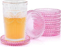 Vintage Glass Coasters, GOH DODD Set of 8 Crystal Coasters Tabletop Protection for Drinks, Home Decor, Kitchen, Living Room, Patio, Wedding, Party, Housewarming Gifts, Clear Pink