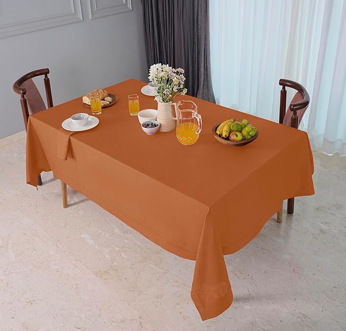 D'Moksha Homes Linen Rust Tablecloth 60 x 132 Inch - 100% Pure Linen Rectangular Tablecloth - Machine Washable Table Cloth for Spring, Easter