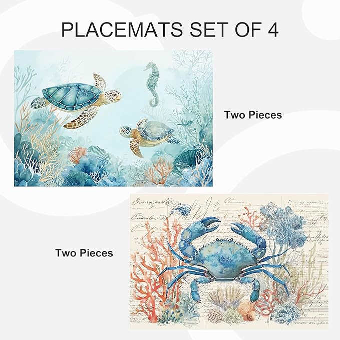 Nautical Placemats Set of 4 Washable Table Place Mats for Dining Kitchen Party Decor