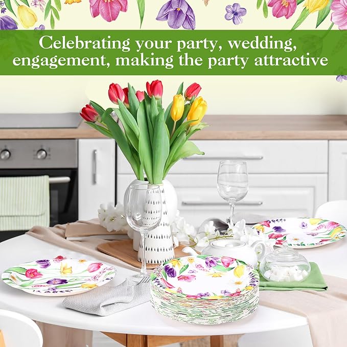 Umigy 120 Pcs Summer Tulip Floral Paper Plates 7 Inch Floral Party Decoration Plates, Summer Wild Flower Disposable Decorative Tableware for Birthday Wedding Baby Shower Tea Party Bridal Shower