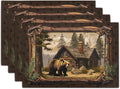 Bear Placemats Set of 4 - Lodge Cabin Place Mats 12x18 Inch Rustic Farmhouse Wild Animal Table Mats Country Woodland Kitchen Mats for Dining Table