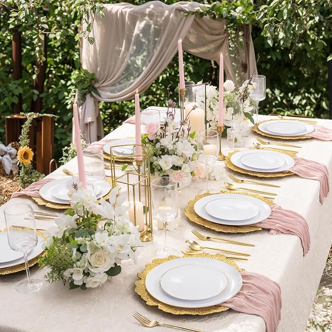 LIYH 8 Pcs Gold Charger Plates 13'' Plastic Round Chargers Plates Reusable Wedding Dinner for for Table Setting Wedding Party Decoration