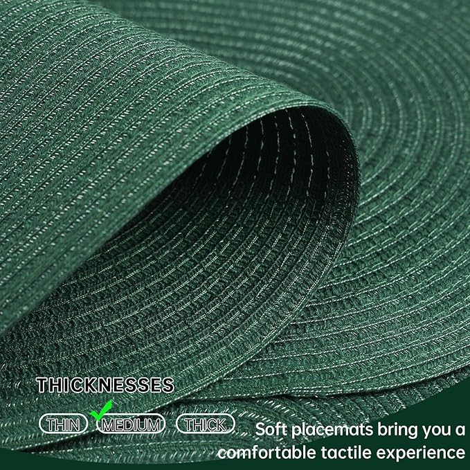 Noctiflorous Oval Braided Placemats Set of 8 Woven 12x18 Inch Non Slip Washable Heat Resistant Place Mats Round Tablemats for Dining Kitchen Party Daily Table Decor Dinner Mats (Solid Forest Green, 8)