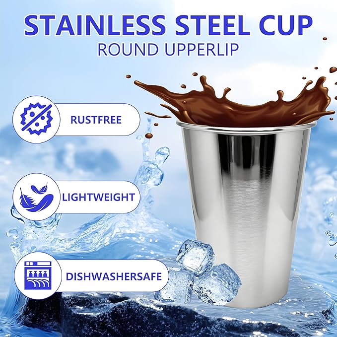 20PCS 20-OZ Tainless Steel Cups,Metal Cups, Stainless Steel Pint CupsStackable Unbreakable Drinking Glasses for Party, BBQ Camping, (10)