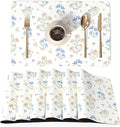 QIYI Placemats Set of 6, 12x18 Inch Faux Leather Place Mats for Kitchen Dinning, Heat Resistant Anti Slip Floral Table Mats, Waterproof Wipeable Washable Placemat Party Table Décor, Minimal Flowers