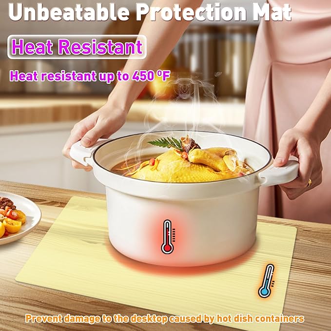 Silicone Placemat Set of 4,Heat Resistant Non-Slip Silicone Mat for Dining Table and Kitchen,Waterproof Wipeable Easy Clean Upgrade Table Mat 15.8"x11.8" Ultra-thin Semi-Transparent (Yellow)
