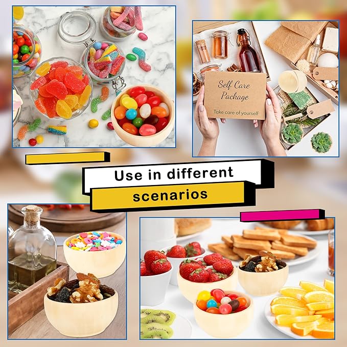 25 Pcs Wooden Pinch Bowl 1.5 oz Mini Wooden Bowl 2.24 x 1.18 Inch Round Bowls for Kitchen Rice Soup Noodle Dipping Sauce Nuts Condiments