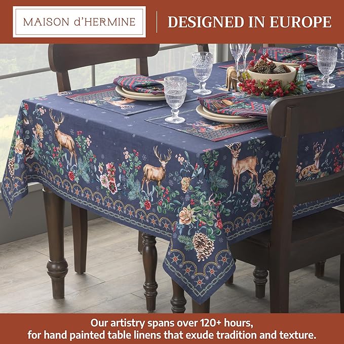 Maison d' Hermine Table Cloth Rectangle Table 100% Cotton 70 x 90 Inches Fall Tablecloth Reusable Everyday Use for Thanksgiving Christmas Decorations Dining Farmhouse Party (Christmas Joy)