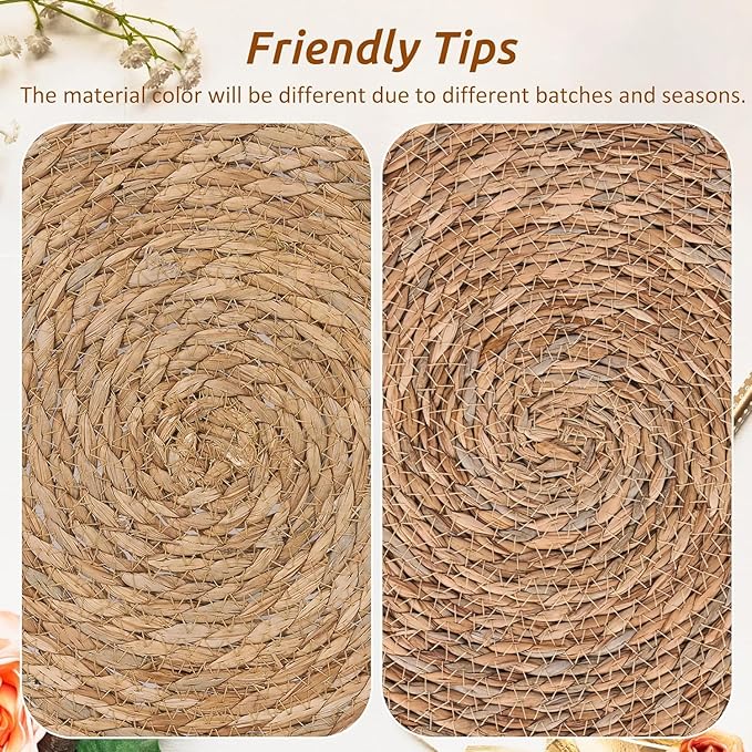 GENMOUS Woven Placemats Set of 10, 13" Round Placemats Natural Water Hyacinth Boho Placemats,Farmhouse Rattan Chargers for Dinner Plates,Rustic Braided Wicker Table Mats for Thanksgiving,Home,Wedding