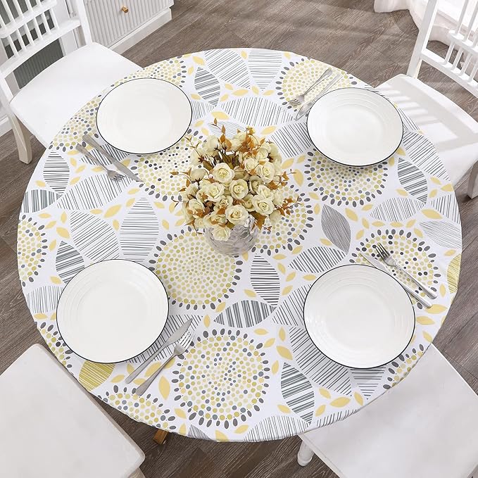 Walrus Round Vinyl Fitted Tablecloth with Flannel Backing Elastic Edge Design Table Cover Waterproof Oil-Proof PVC Table Cloth Stain-Resistant Best for 45"-56" Round