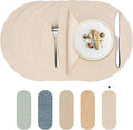Round Wipeable Placemats Set of 2 – Faux Leather Round Table Mats, Waterproof & Washable Vinyl Placemats, Circle Design for Dining Table Decor– Ivory Beige