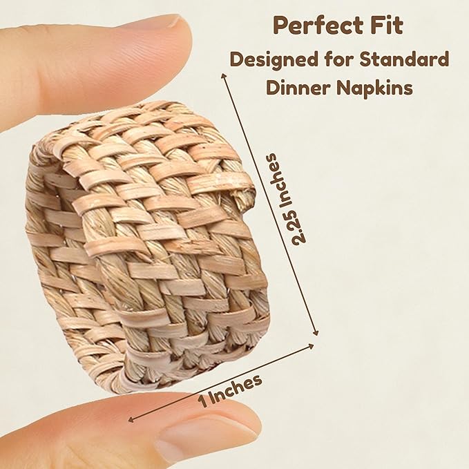 CLEENTABLE Jute Napkin Ring, Nautical Woven Napkin Rings Set of 12 - Handcrafted Cane Table Decor, 1.5" Diameter Coastal Napkin Holders for Weddings, Parties & Everyday Dining (Natural)