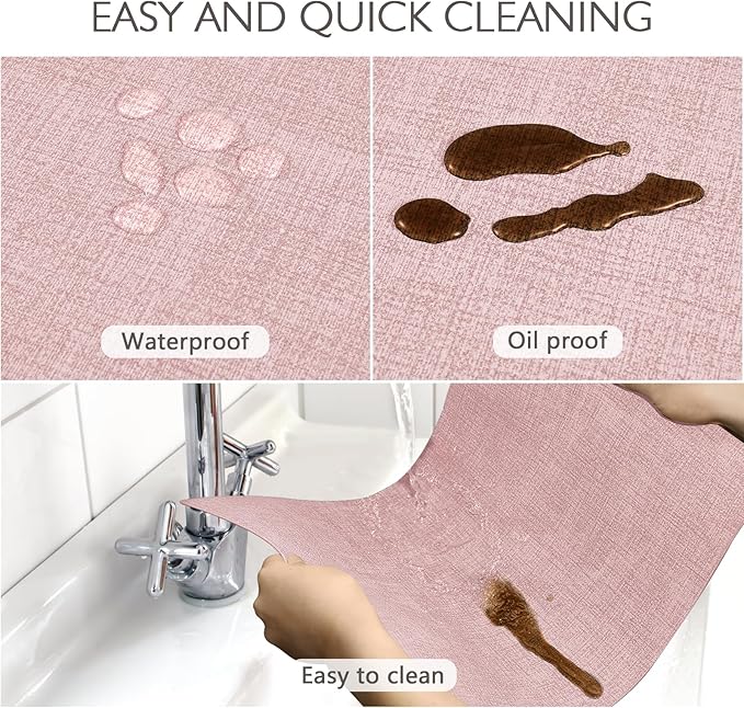 Faux Leather Placemats Set of 6 Washable PU Table mats for Kitchen Table - Heat Resistant, Waterproof, Easy Clean, Anti Slip 11.8" x 17" (Pink-6 Pack)
