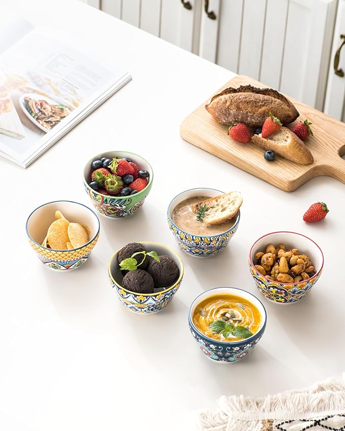HENXFEN LEAD Bouillon Cups 8 Oz, Small Bowls for Dessert, Yogurt, Dips, Ice Cream, Dipping Sauce Bowls Set of 6, Microwave & Dishwasher Safe – Bohemian Style