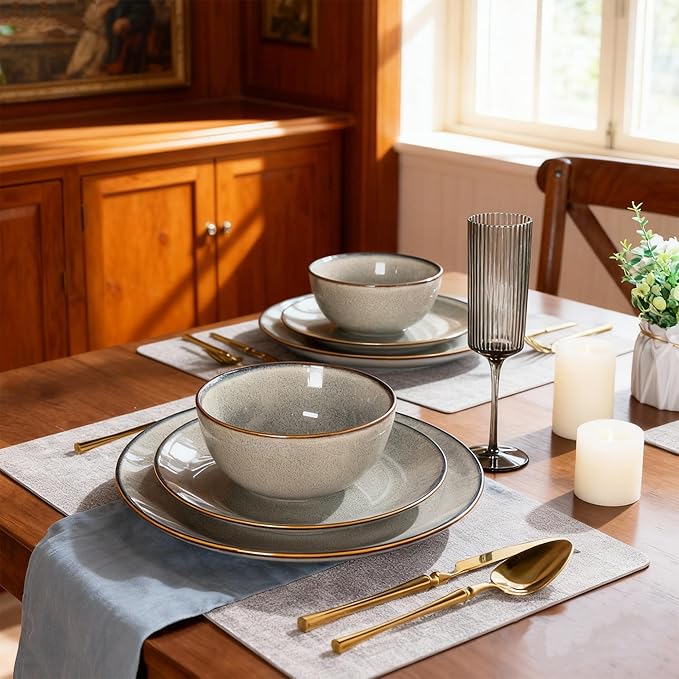GBHOME Ceramic Dinnerware Sets for 8, 24 Pieces Stoneware Plates and Bowls Sets, Reactive Glaze Dishes -Scratch Resistant, Dishwasher&Microwave Safe
