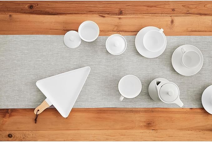 Solino Home Linen Oyster Grey Table Runner 108 Inches Long - Athena, 100% Pure Linen Dining Table Runner 14 x 108 Inch for Spring, Easter